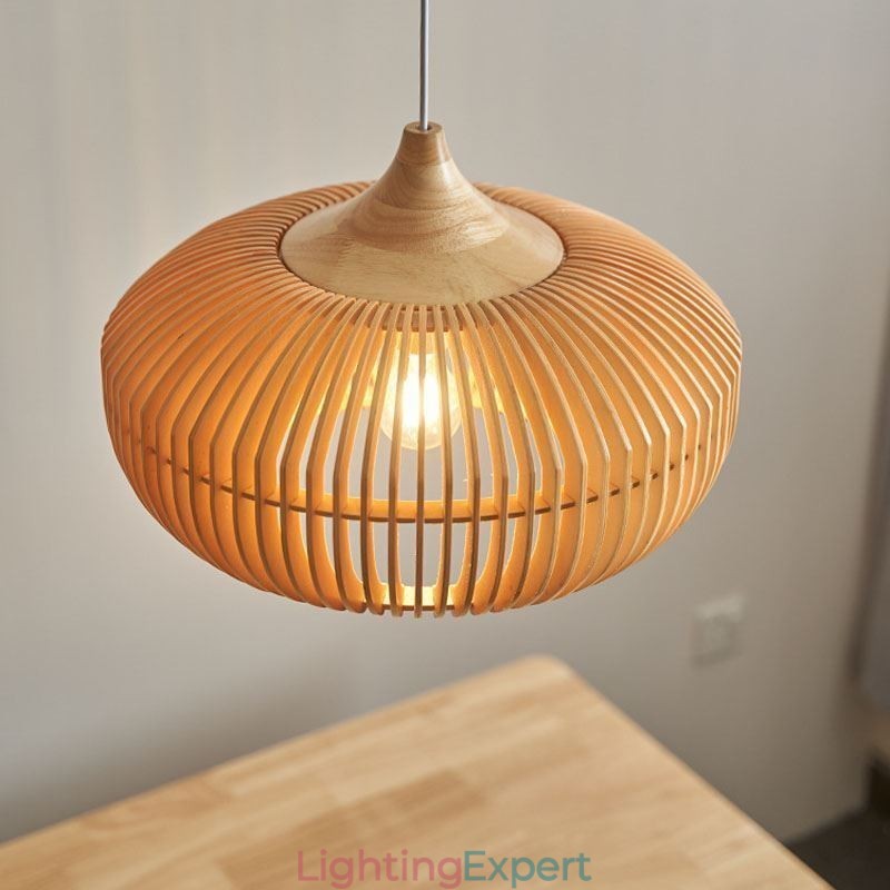 Wood Frame Pendant Light Pumpkin Shape Chandelier