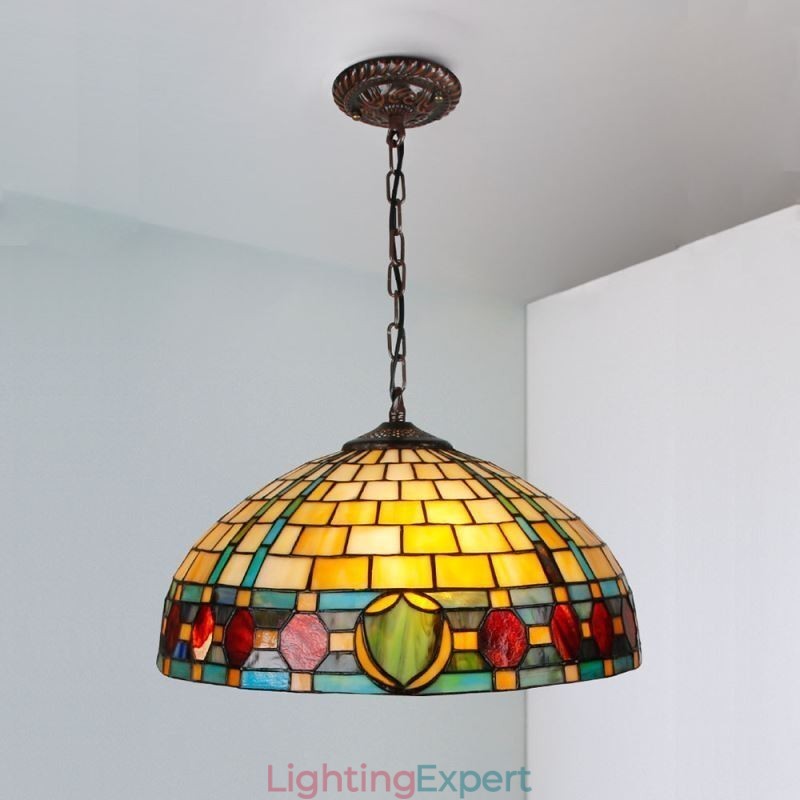 Stained Glass Pendant Light Vintage Hanging Lamp
