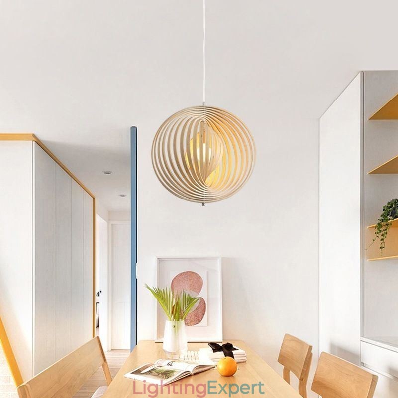 Modern Round Ball Chandelier Basswood Pendant Lamp