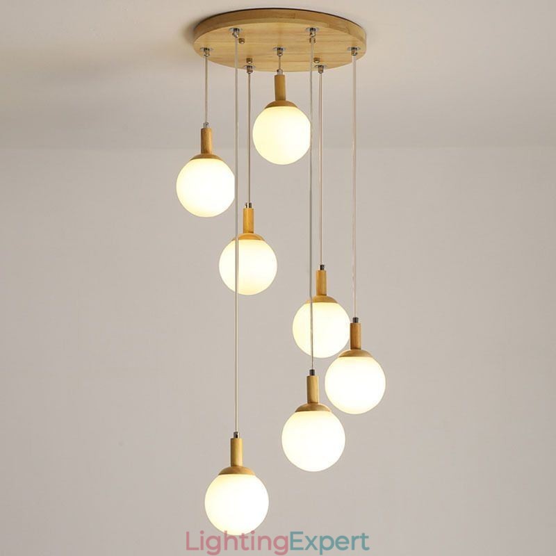 Japanese Wooden Pendant Light Nordic Glass Hanging Lamp
