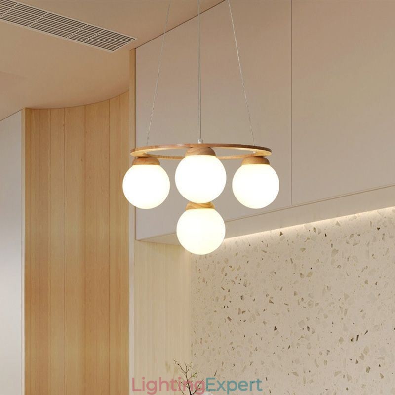 Japanese Wood Chandelier Molecule Pendant Light