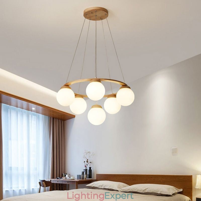 Japanese Wood Chandelier Molecule Pendant Light