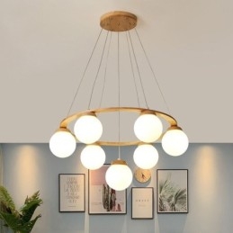 Japanese Wood Chandelier Molecule Pendant Light