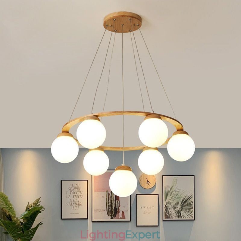 Japanese Wood Chandelier Molecule Pendant Light