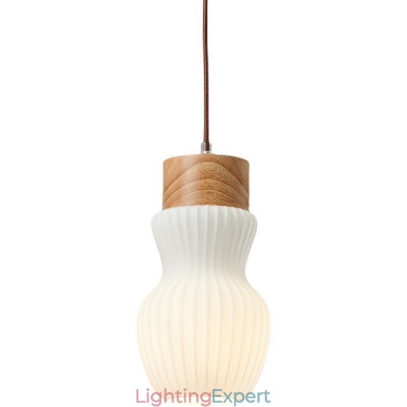Japanese Wood Pendant Light Glass Kettle Hanging Light