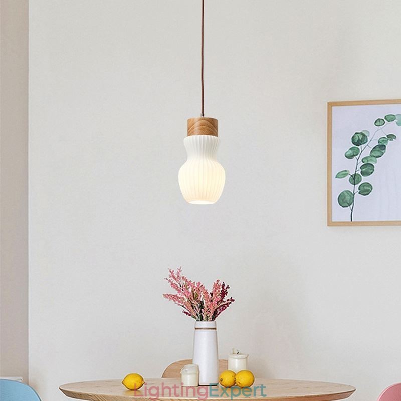 Japanese Wood Pendant Light Glass Kettle Hanging Light
