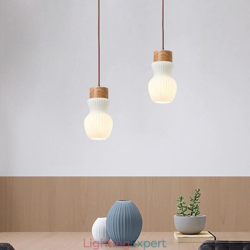 Japanese Wood Pendant Light Glass Kettle Hanging Light