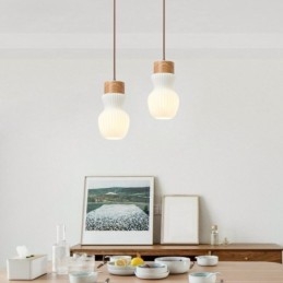 Japanese Wood Pendant Light Glass Kettle Hanging Light