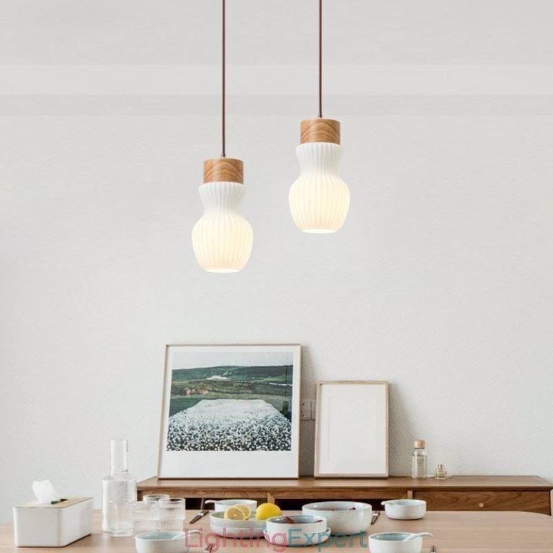 Japanese Wood Pendant Light Glass Kettle Hanging Light