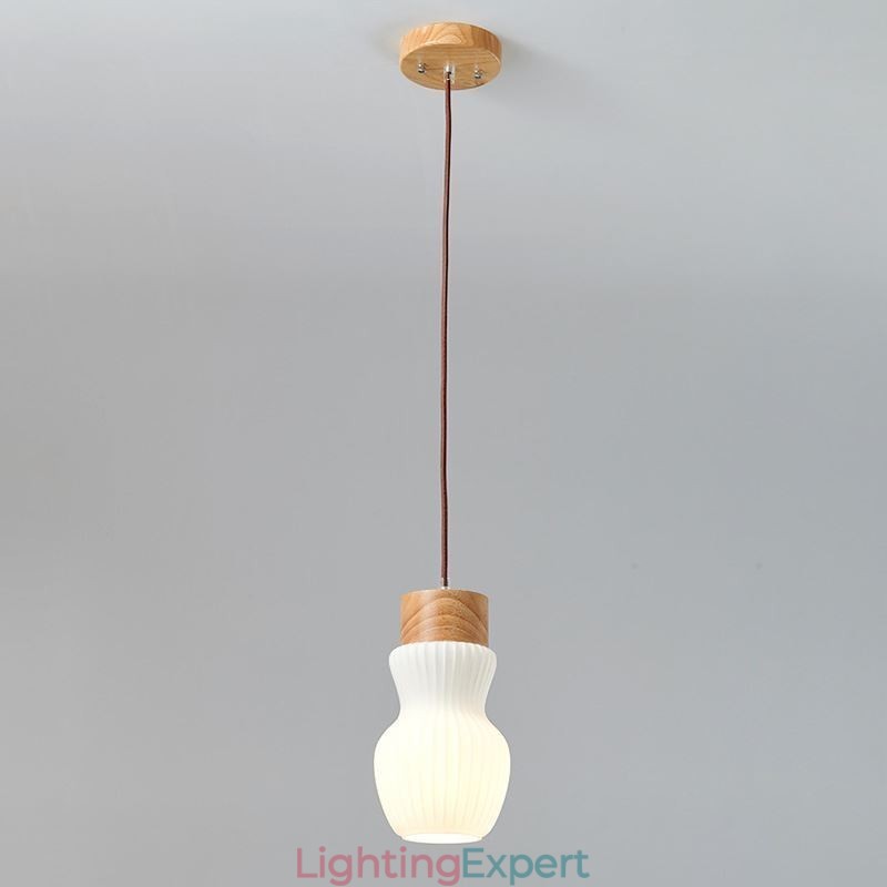 Japanese Wood Pendant Light Glass Kettle Hanging Light