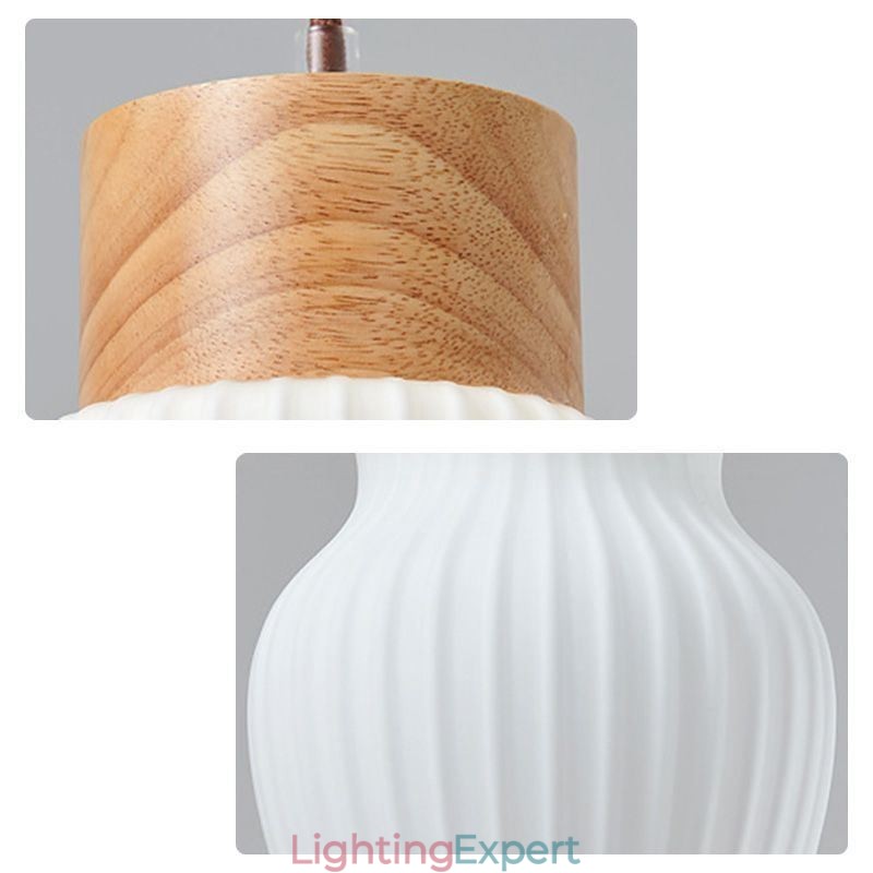 Japanese Wood Pendant Light Glass Kettle Hanging Light
