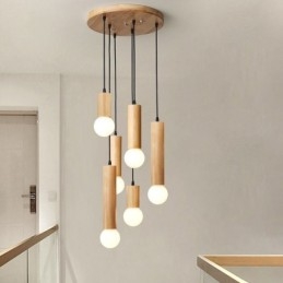 Japanese Wood Pendant Light 6 Lights Hanging Light
