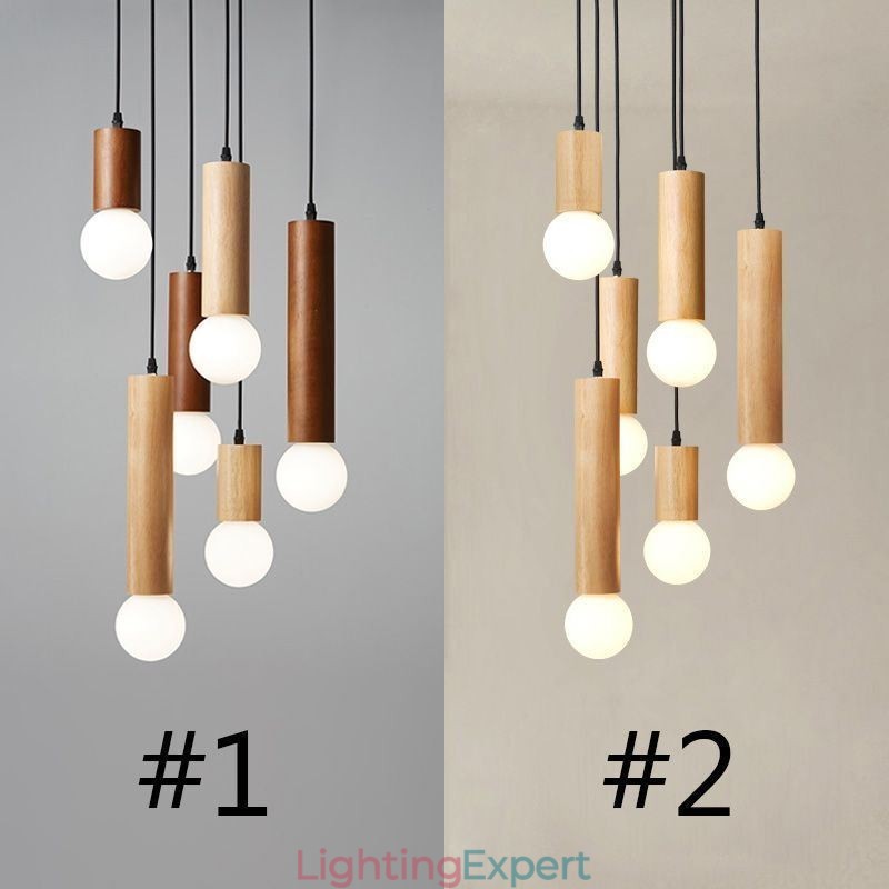 Japanese Wood Pendant Light 6 Lights Hanging Light