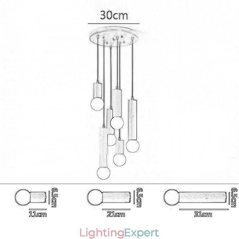 Japanese Wood Pendant Light 6 Lights Hanging Light