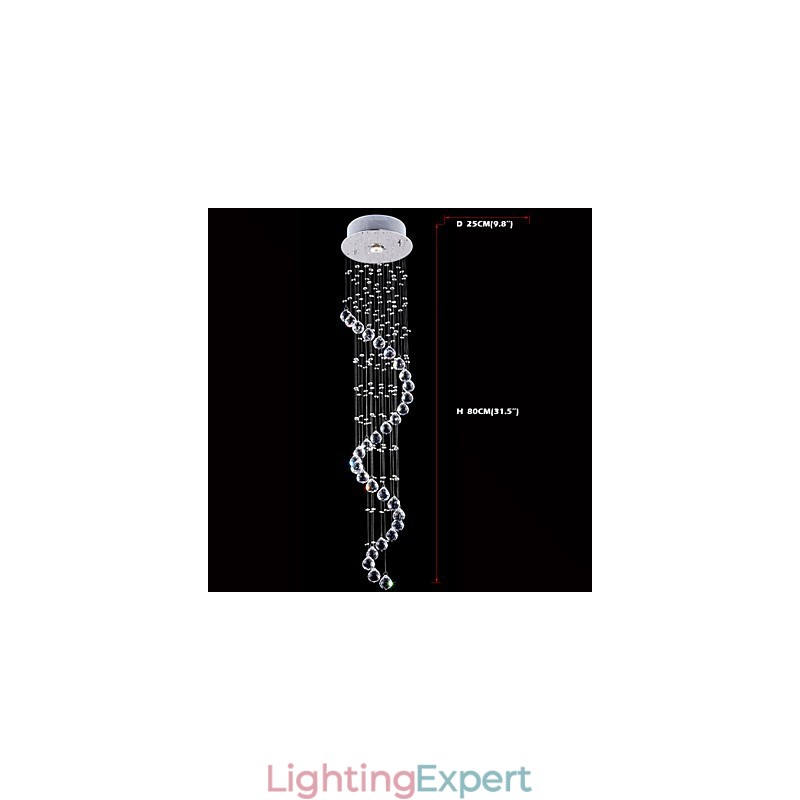 Crystal Pendant Light Chandelier Lighting 1 Lights Silver Canpoy Clear K9 Crystal Helix Ceiling Lamps H80CM