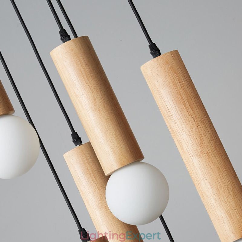Japanese Wood Pendant Light 6 Lights Hanging Light