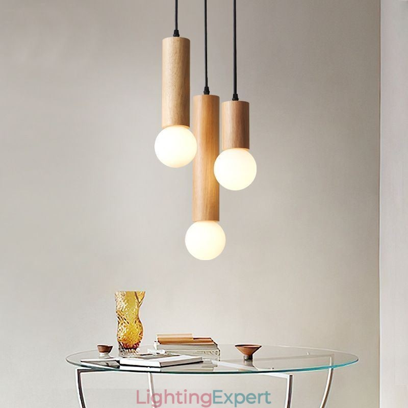 Japanese Wood Pendant Light 3 Lights Hanging Light