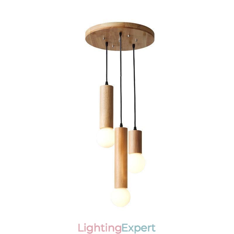 Japanese Wood Pendant Light 3 Lights Hanging Light