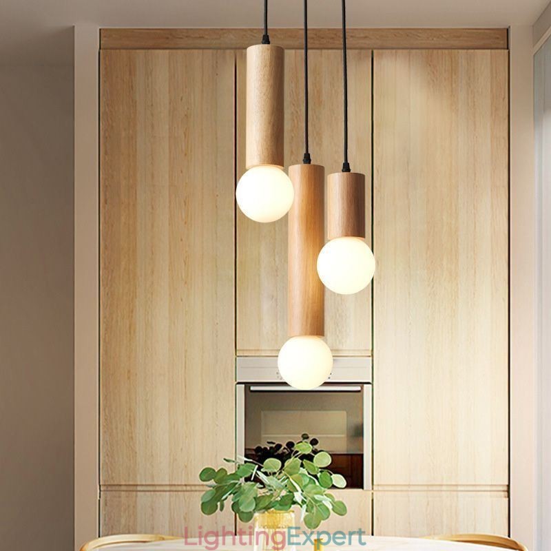 Japanese Wood Pendant Light 3 Lights Hanging Light