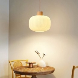 Japanese Wood Pendant Light Glass Lantern Hanging Light