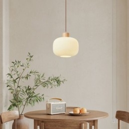 Japanese Wood Pendant Light Glass Lantern Hanging Light