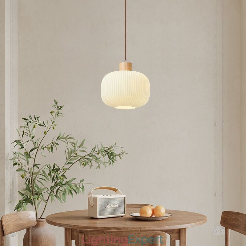 Japanese Wood Pendant Light Glass Lantern Hanging Light