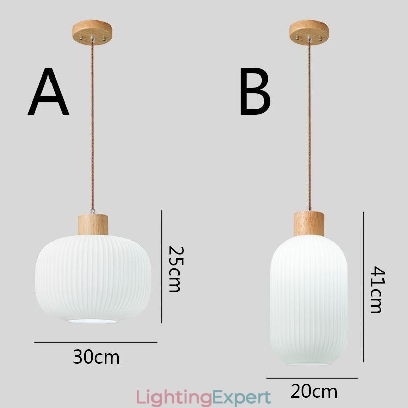 Japanese Wood Pendant Light Glass Lantern Hanging Light