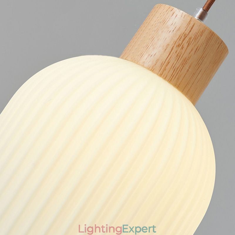 Japanese Wood Pendant Light Glass Lantern Hanging Light