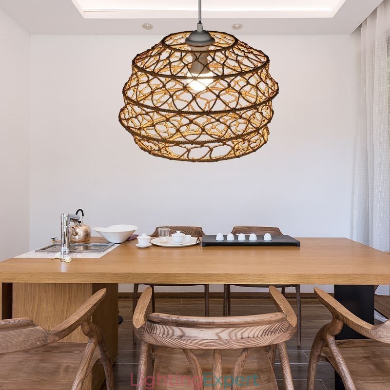 Modern Pastoral Pendant Light Creative Rattan Hanging Light With Foldable Lampshade