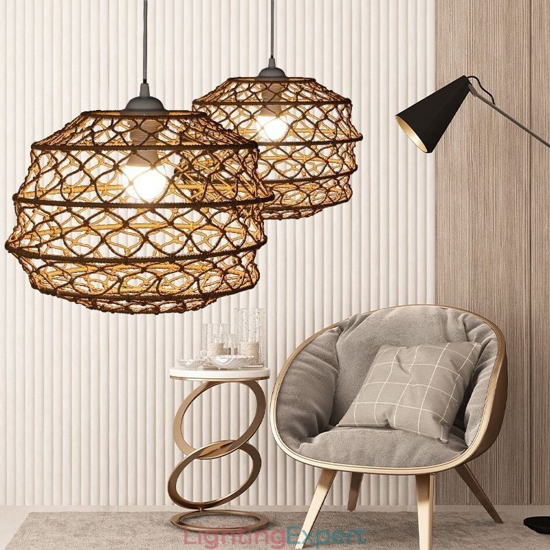 Modern Pastoral Pendant Light Creative Rattan Hanging Light With Foldable Lampshade