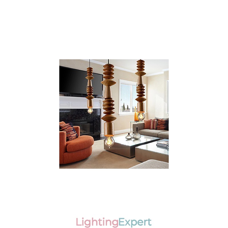 Chandelier Mini Style Traditional Classic Wood Bamboo