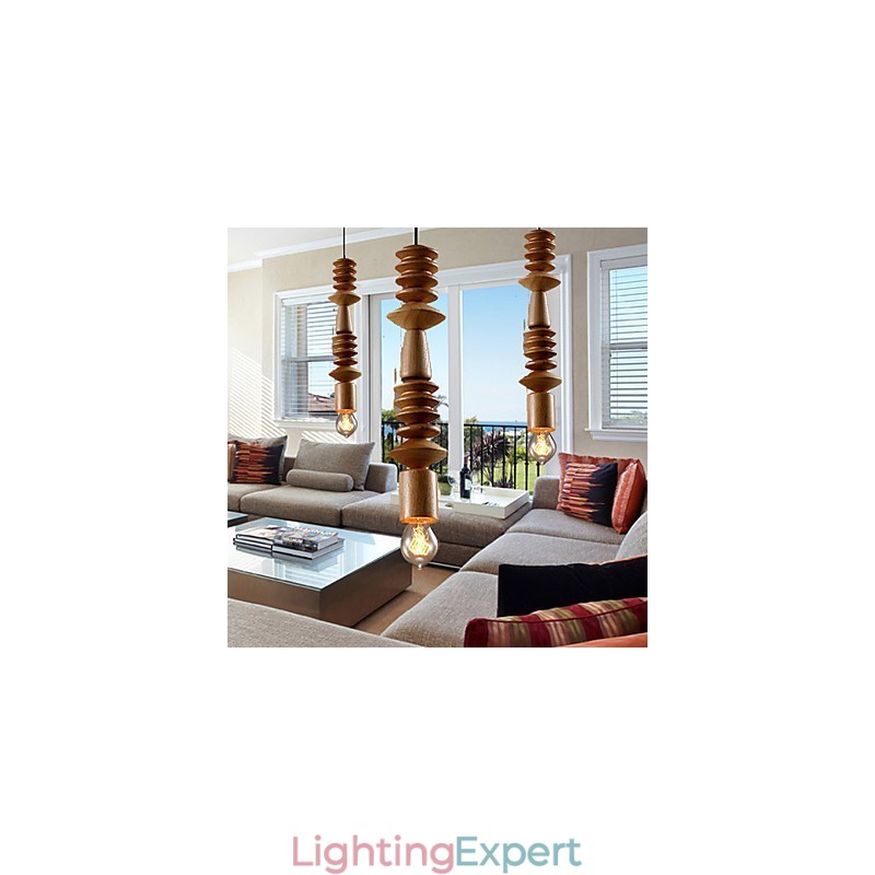 Chandelier Mini Style Traditional Classic Wood Bamboo