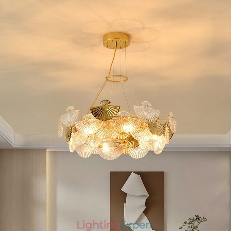 European Glass Hanging Light Fan Shaped Art Chandelier