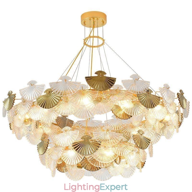 European Glass Hanging Light Fan Shaped Art Chandelier