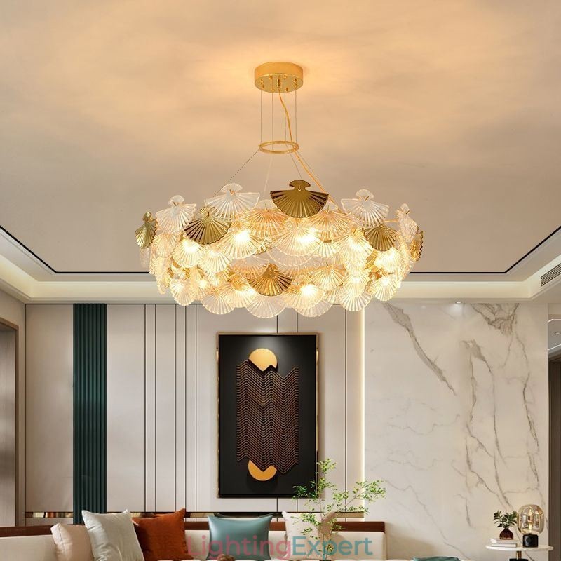 European Glass Hanging Light Fan Shaped Art Chandelier
