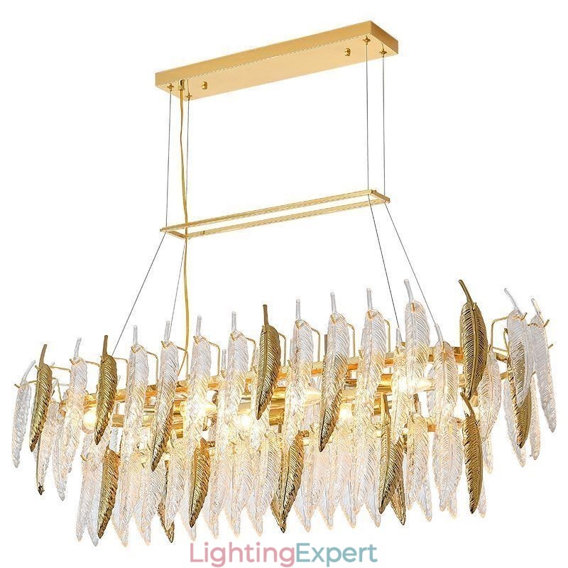 Artistic Glass Chandelier Feather Oval Pendant Light