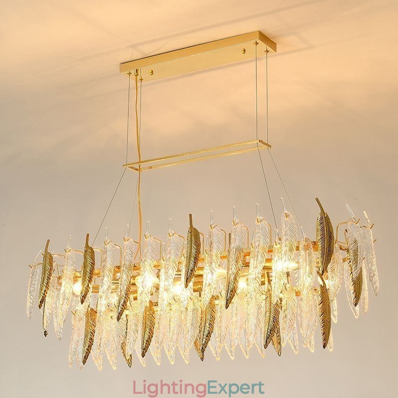 Artistic Glass Chandelier Feather Oval Pendant Light