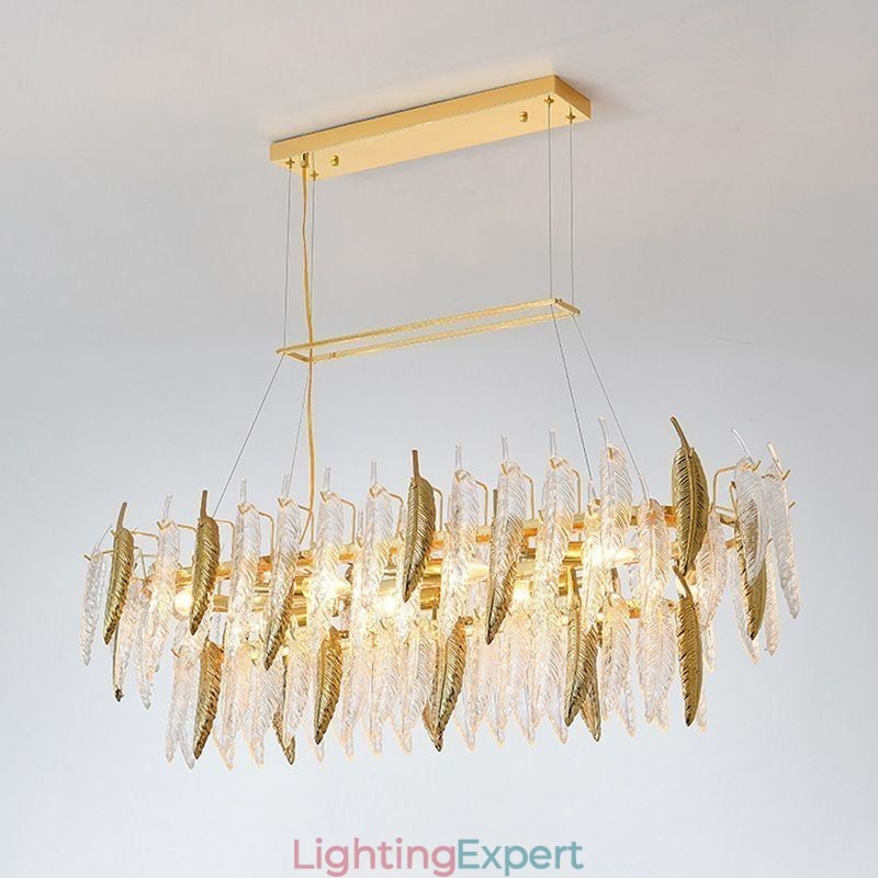 Artistic Glass Chandelier Feather Oval Pendant Light