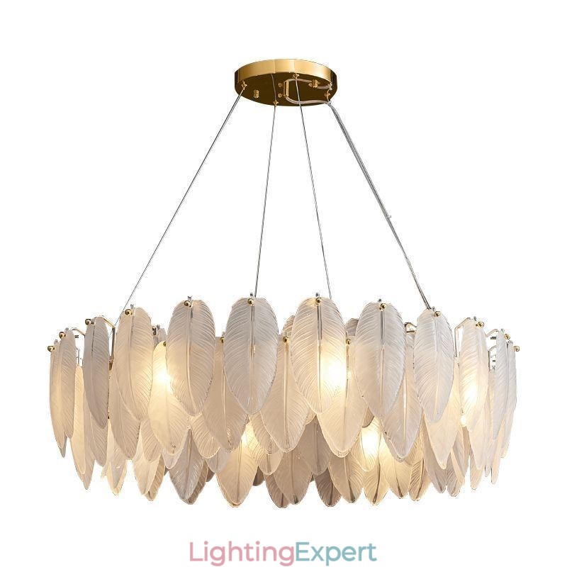 Artistic Glass Chandelier Feather Round Pendant Light