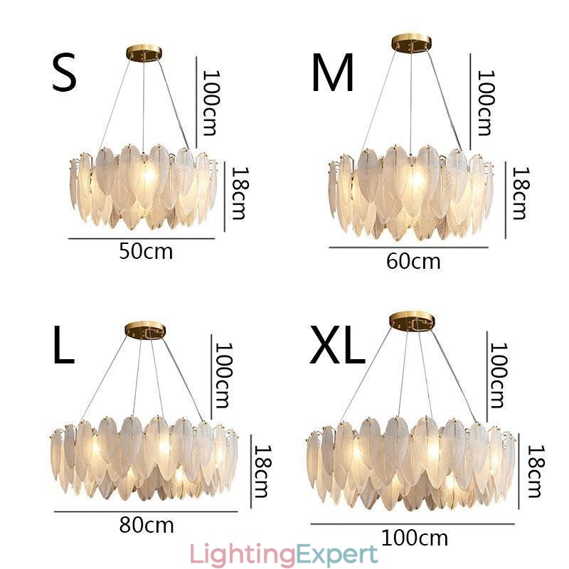 Artistic Glass Chandelier Feather Round Pendant Light