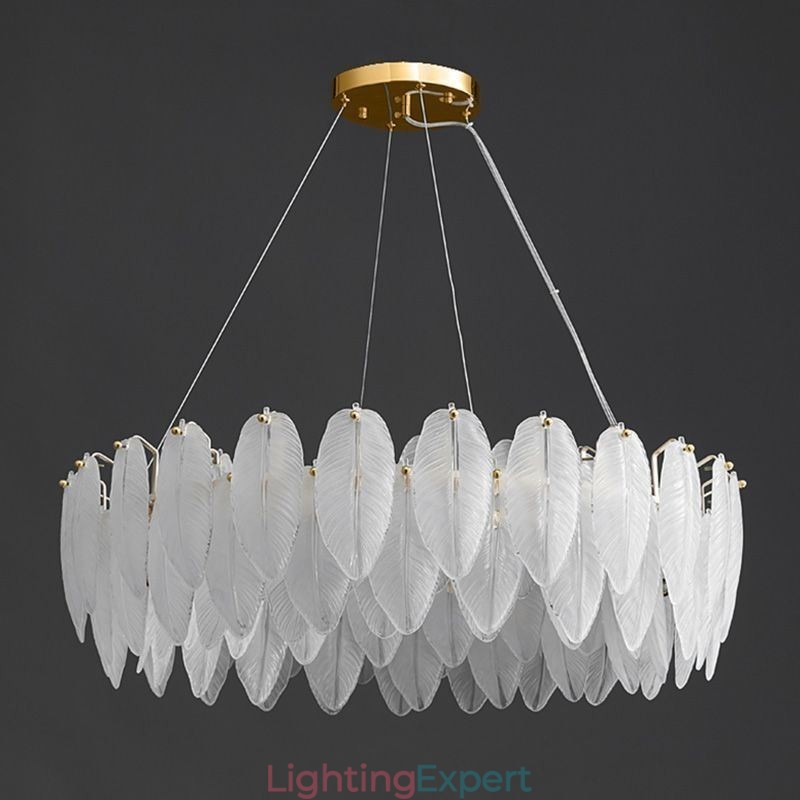 Artistic Glass Chandelier Feather Round Pendant Light