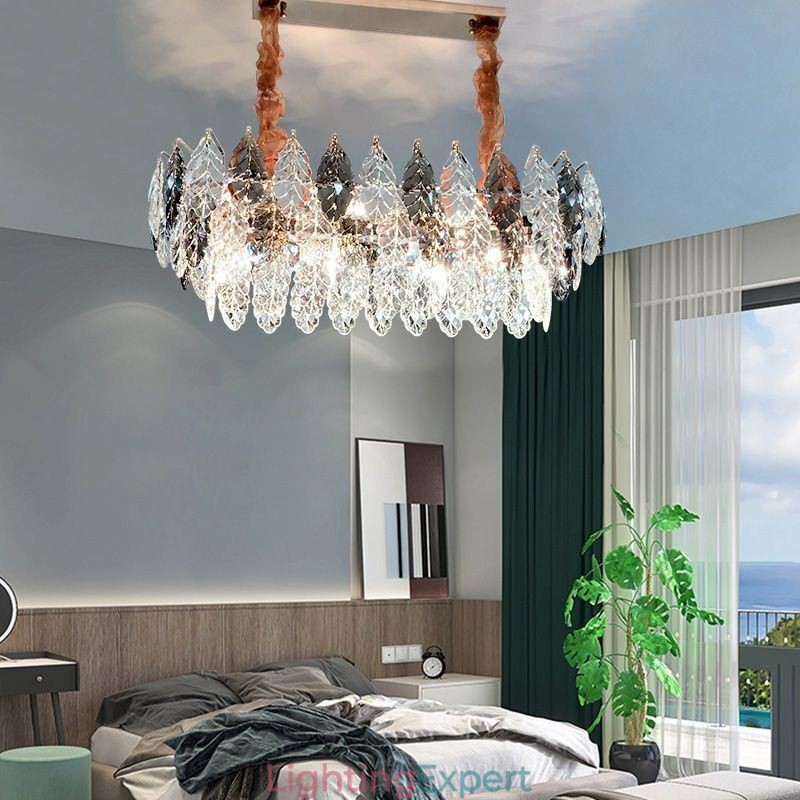 European Iron Pendant Light Creative Leaf Glass Chandelier
