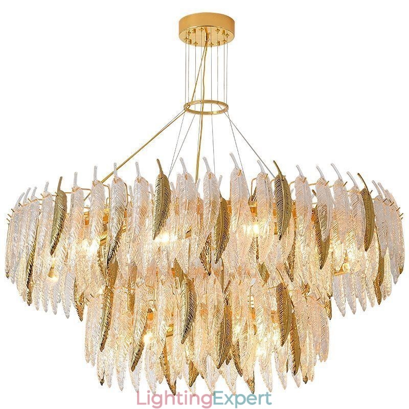 Artistic Glass Chandelier Feather Round Ceiling Light