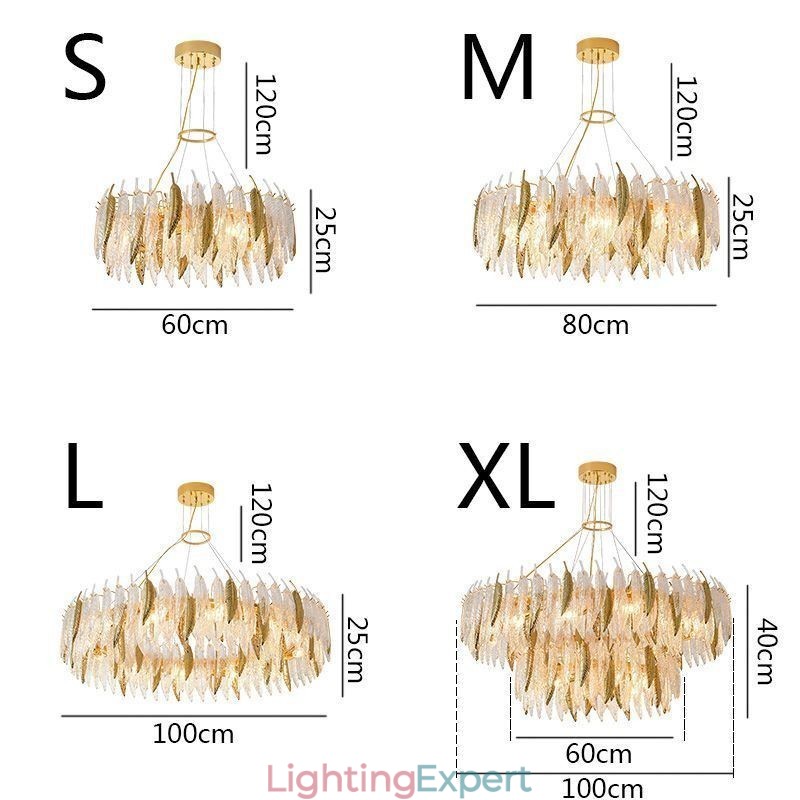 Artistic Glass Chandelier Feather Round Ceiling Light