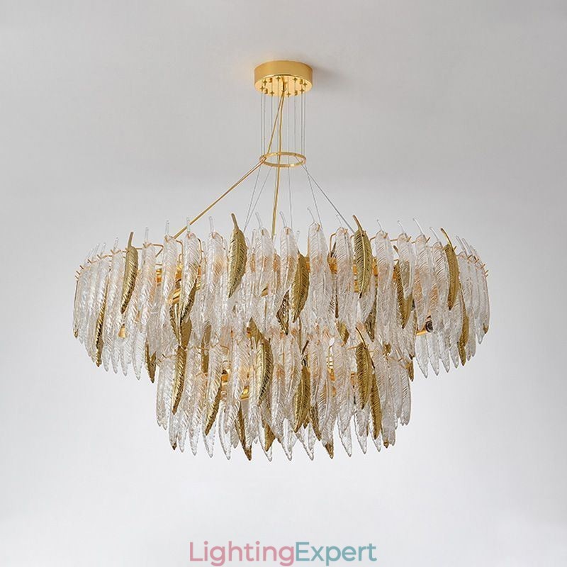 Artistic Glass Chandelier Feather Round Ceiling Light