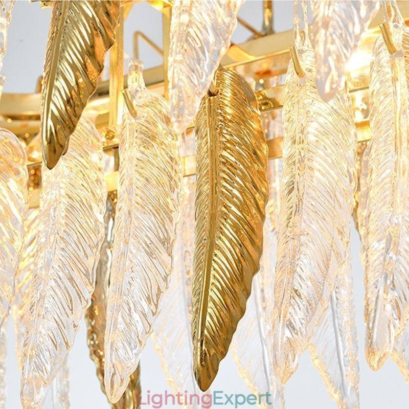Artistic Glass Chandelier Feather Round Ceiling Light