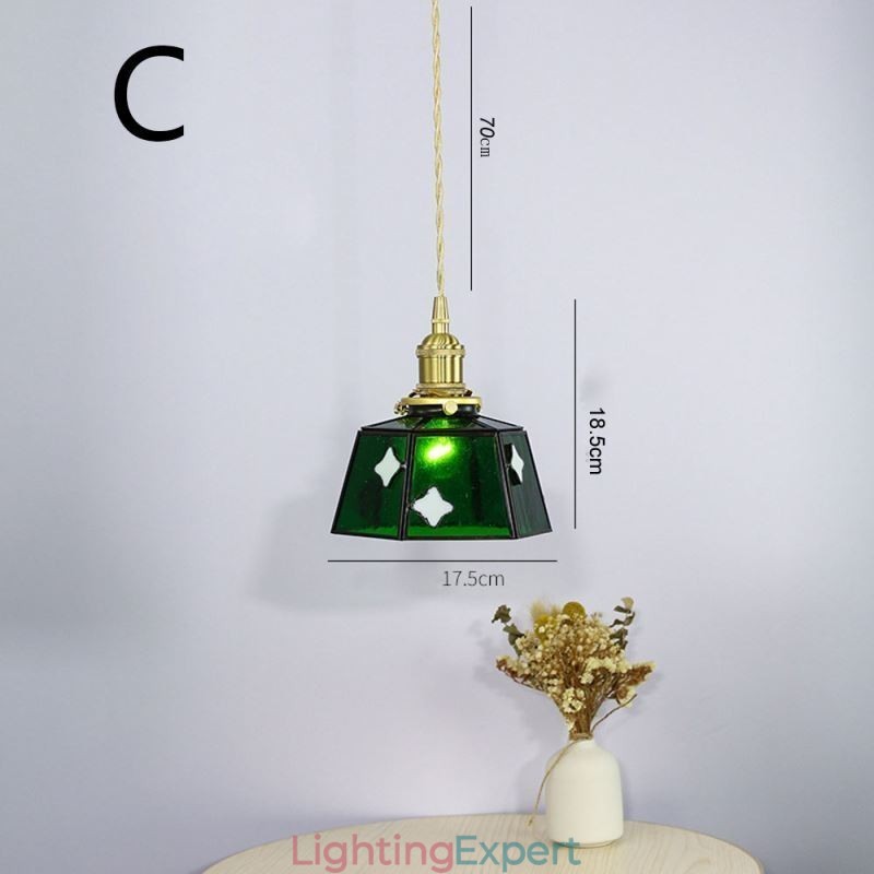 Colorful Glass Pendant Light Japanese Style Retro Decorative Bedside Hanging Light