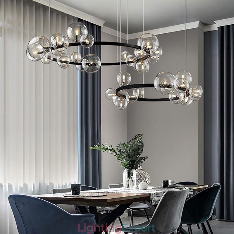 Modern Creative Metal Chandelier Transparent Glass Bubble Lamp