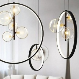 Nordic Pendant Light Glass Bubbles Circle Chandelier Modern Parlor Lamp