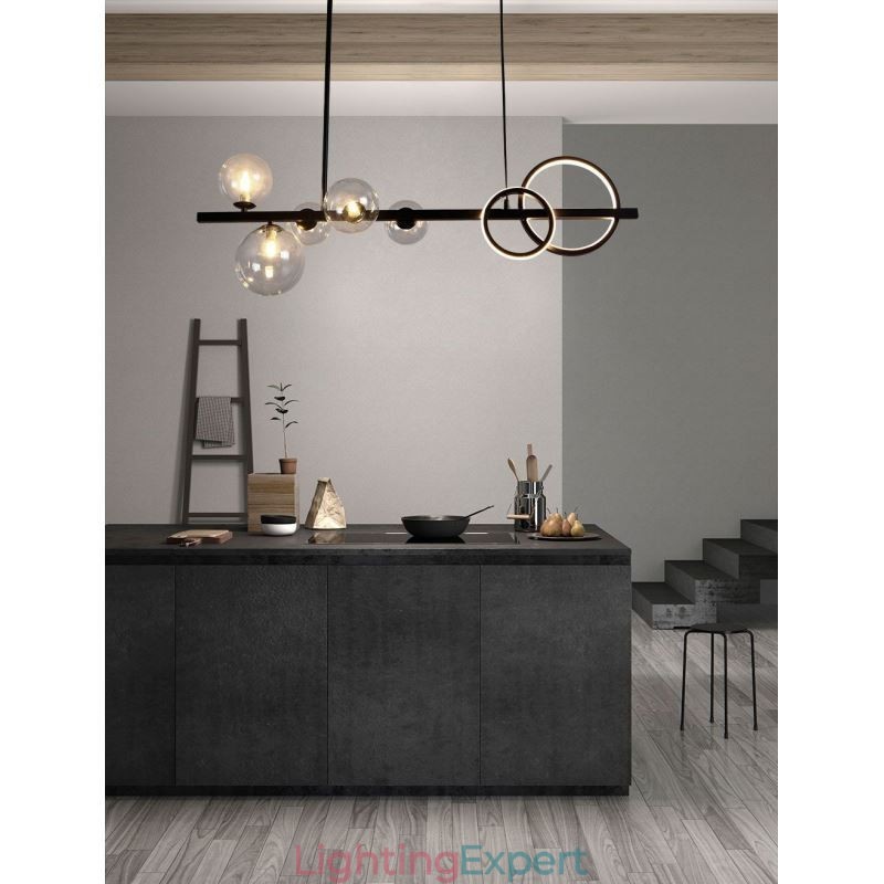 Modern Glass Bubble Pendant Light Black Long Bracket Lamps